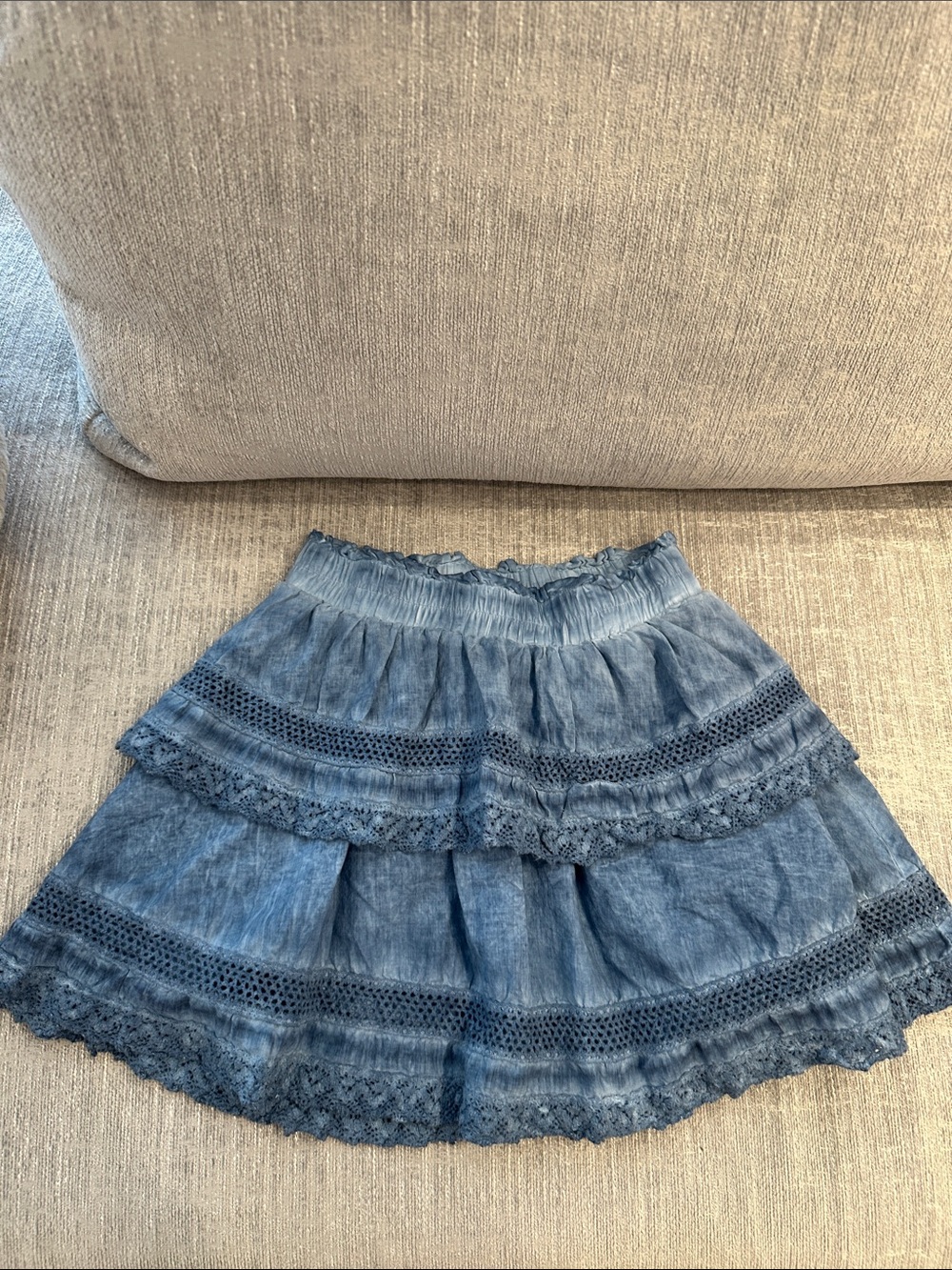 Katie J NYC Blue Tiered Lace-Trim Skirt